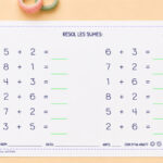 Fitxa de sumes senzilles amb resultat fins a 10 per a I5 i 1r de Primària en català.
