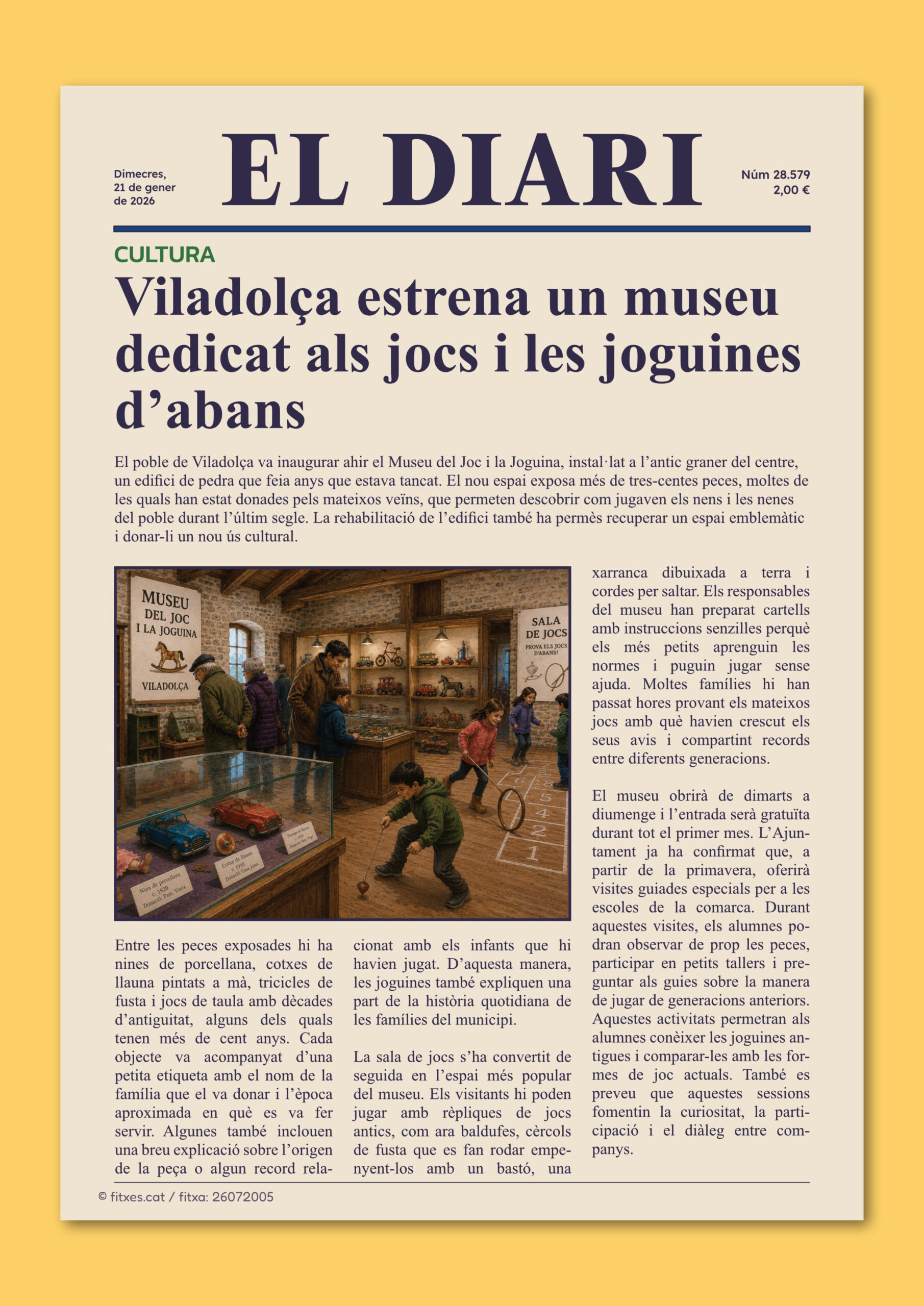 Notícia sobre la inauguració d'un museu dedicat als jocs i les joguines d'abans, per treballar la comprensió lectora a 5è i 6è de Primària.