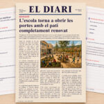 Fitxa de comprensió lectora amb una notícia sobre la renovació del pati d'una escola, per a 5è i 6è de Primària en català.