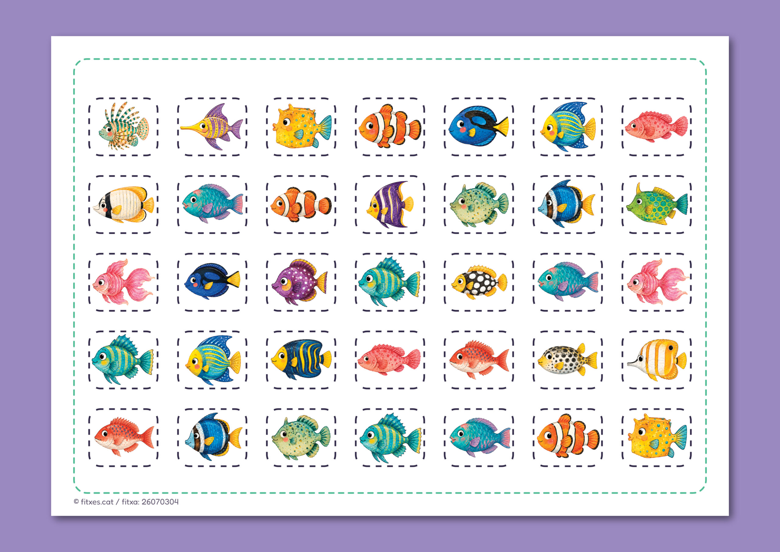 Peixos per retallar i enganxar a la peixera per a Educació Infantil en català.