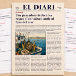 Fitxa de comprensió lectora amb una notícia sobre la troballa d'un vaixell antic al fons del mar, per a 5è i 6è de Primària en català.