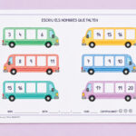 Fitxa per escriure els nombres que falten en seqüències d'autobusos, de l'1 al 100, per a 1r de Primària en català.